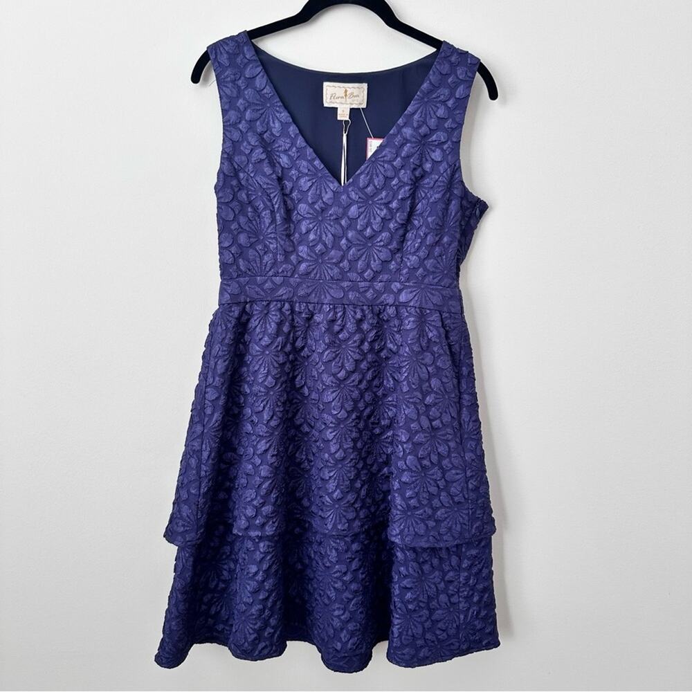 Flora Bea NYC A-Line Dress Women's Small Deep Purple Floral V-Neck Causal Party